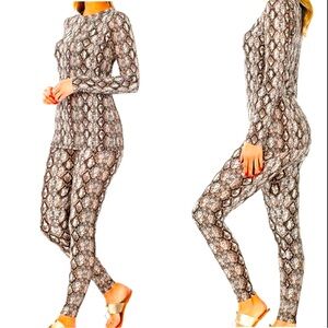 Zenana Python Snake Print Micro Fiber Loungewear Set Women Color Brown Size XL